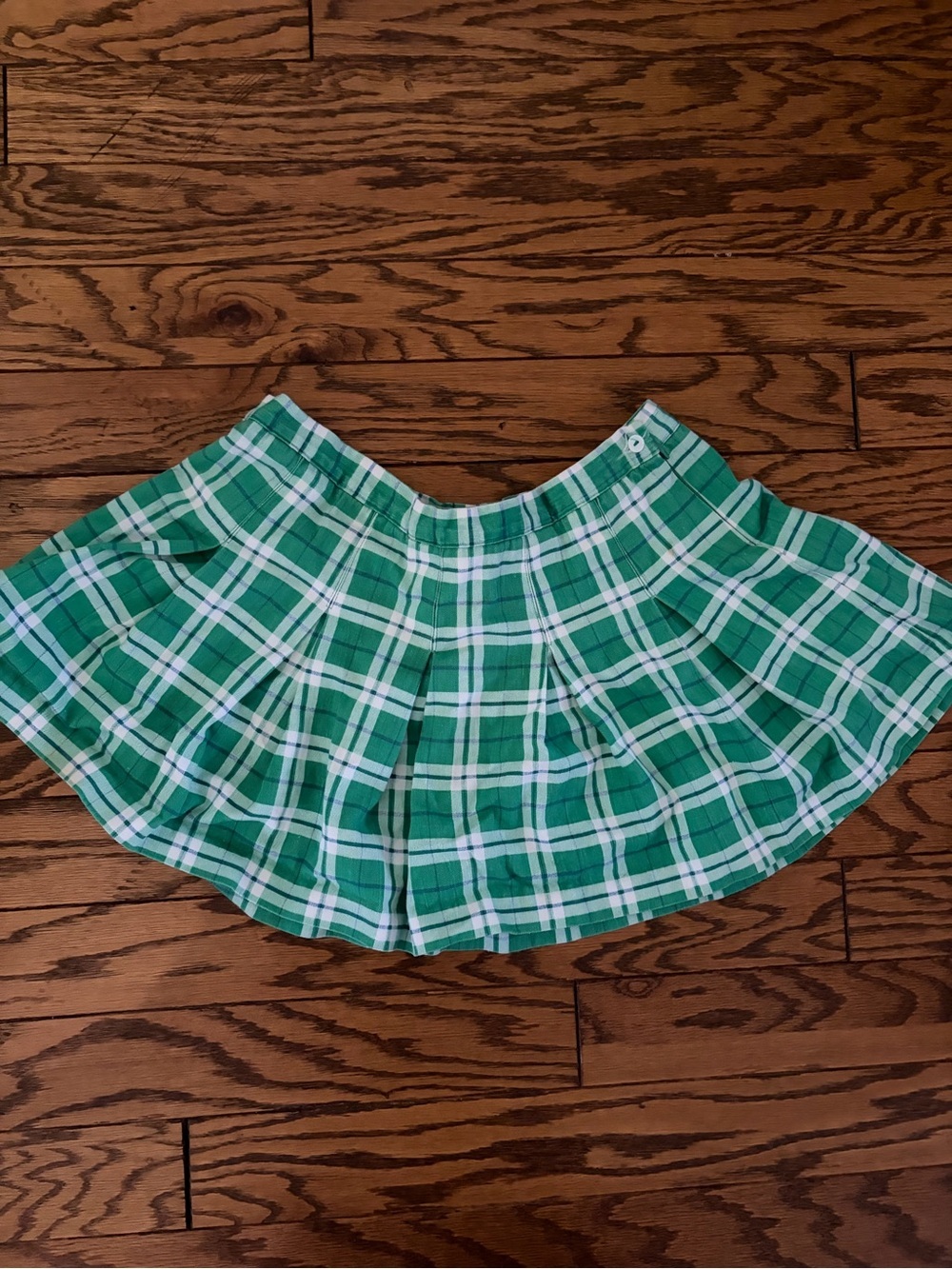 Vintage Blue Asphalt Green Plaid Pleated Mini Skirt Y2K